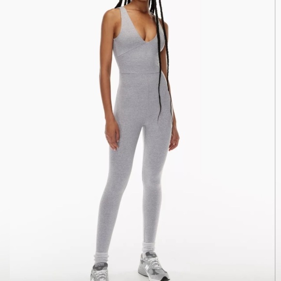 Babaton Pants - The Group by Babaton Gray Organic Soft Contour V-Neck Jumpsuit